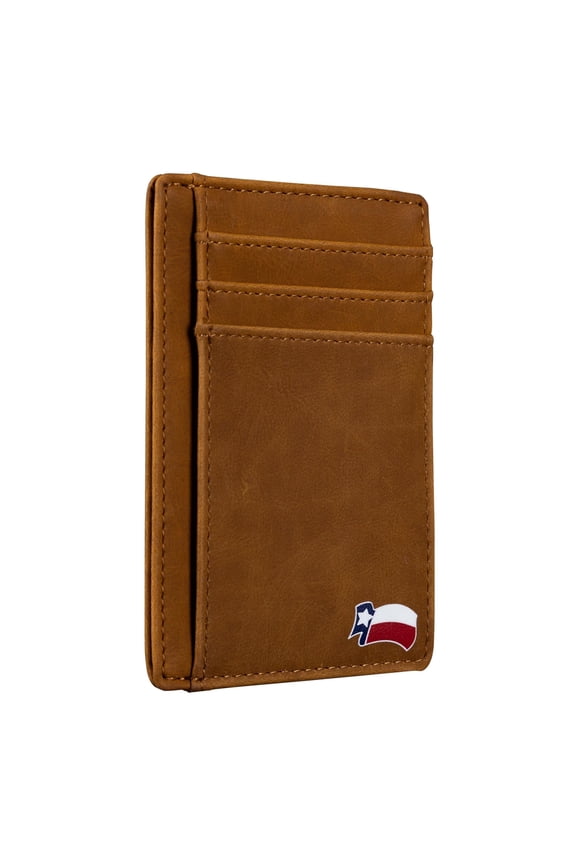 Texas Lucky Charm Armadillo on Cardholder Slim Front Pocket Wallet, PU Leather, Khaki, Card Holder, RFID Blocking with Texas Souvenir Logo, Gift for Texans and their lovers.