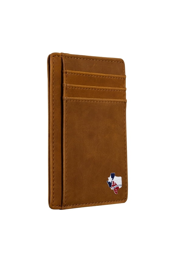 Texas Map Shape on Cardholder Slim Front Pocket Wallet, PU Leather, Khaki, Card Holder, RFID Blocking with Texas Souvenir Logo, Gift for Texans and their lovers .