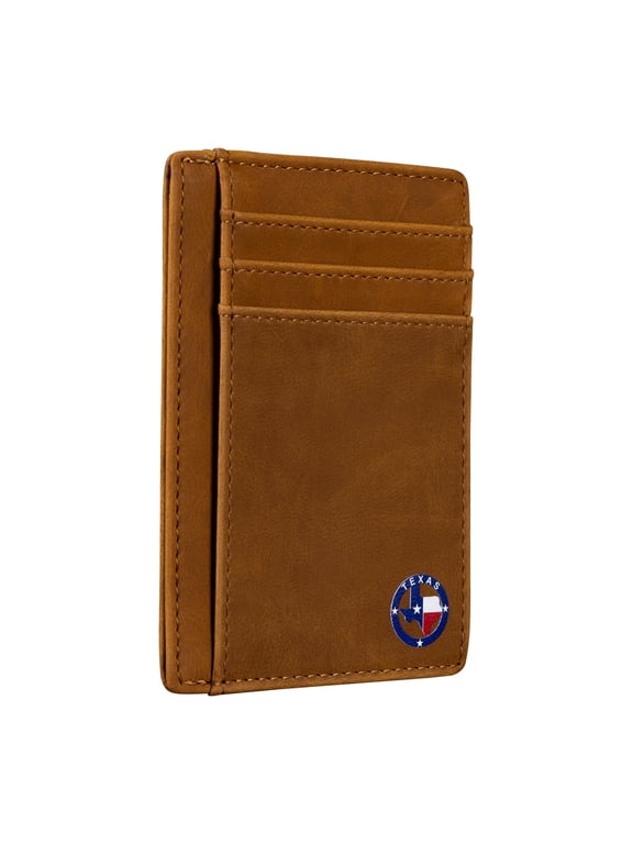 Texas Round Shape on Cardholder Slim Front Pocket Wallet, PU Leather, Khaki, Card Holder, RFID Blocking with Texas Souvenir Logo, Gift for Texans and their lovers.