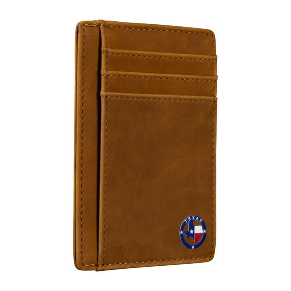 Lamatar1 Texas Round Shape on Cardholder Slim Front Pocket Wallet, PU Leather, Khaki, Card Holder, RFID Blocking with Texas Souvenir Logo, Gift for Texans and their lovers.