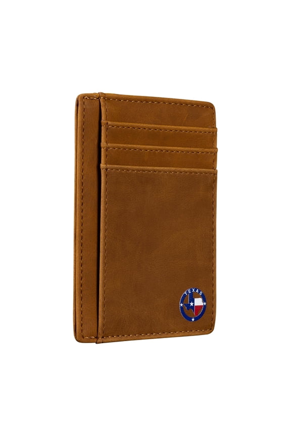 Texas Round Shape on Cardholder Slim Front Pocket Wallet, PU Leather, Khaki, Card Holder, RFID Blocking with Texas Souvenir Logo, Gift for Texans and their lovers.
