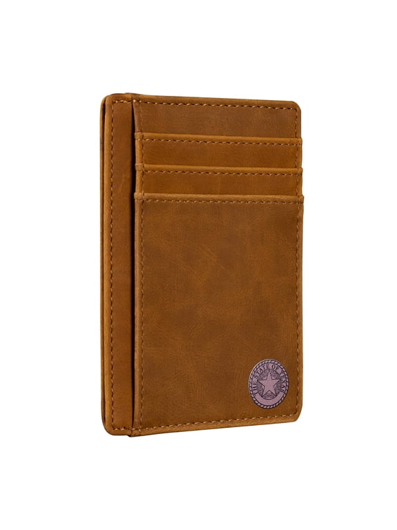 Texas State Seal on Cardholder Slim Front Pocket Wallet, PU Leather, Khaki, Card Holder, RFID Blocking with Texas Souvenir Logo, Gift for Texans and their lovers.