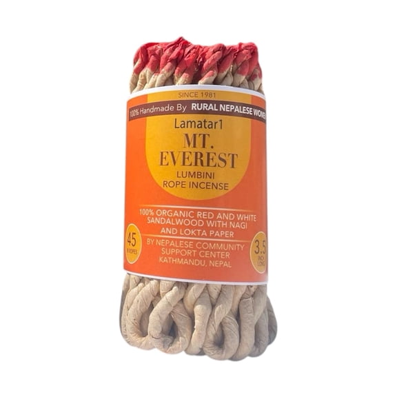 Lamatar1 Tibetan Lumbini Rope Incense Handmade in Nepal with Sandalwood, Saffron, Nagi & Lokta Paper. 3.5 Inches Long Rope