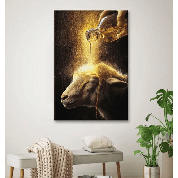 A Lamb Anointed with Oil Christian Framed Canvas Wall Art Decor, Bible Verse Canvas Print Artwork, Inspirational Religious Home Decor for Office Living Room Bedroom, Christian Faith Gift Decor