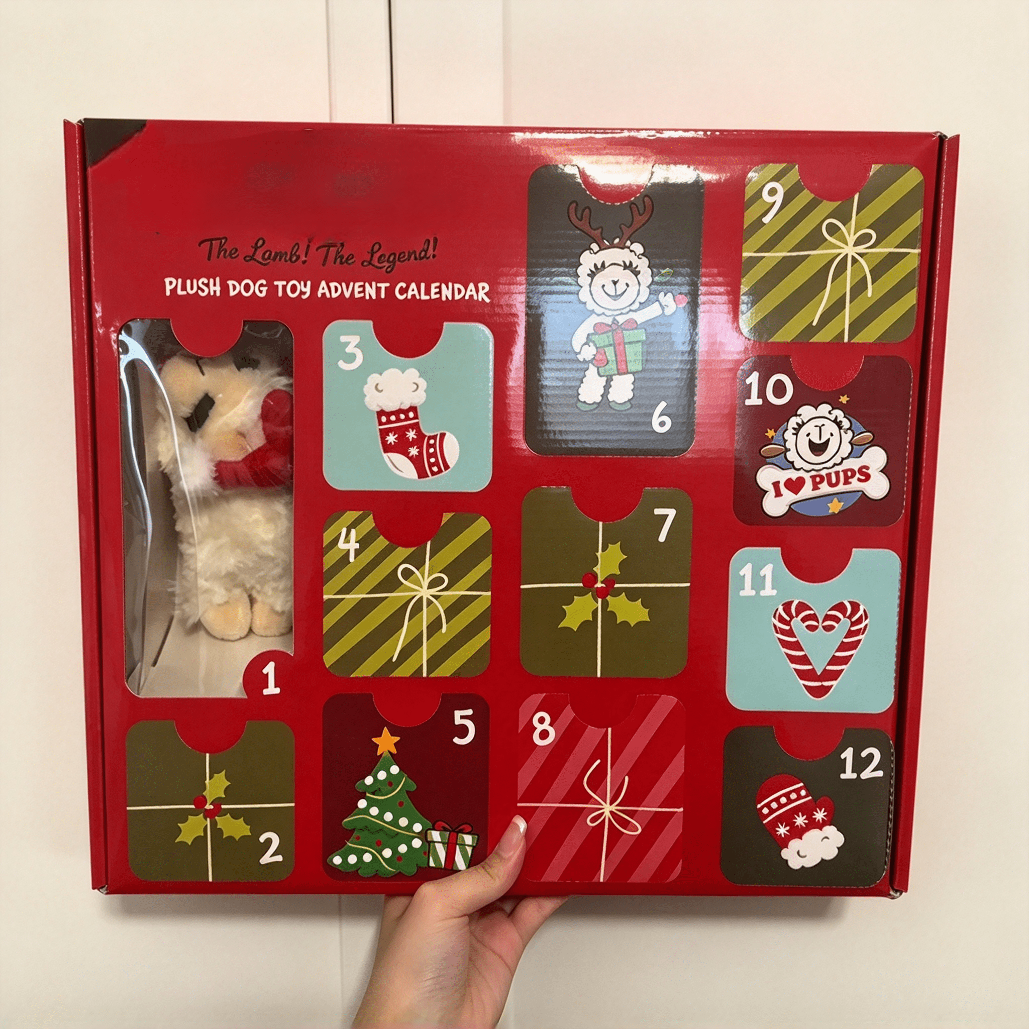 Cur Gift Lamb Chop Christmas Advent Calendar for Dogs, 12 Plush Squeaky Dog Toys ...