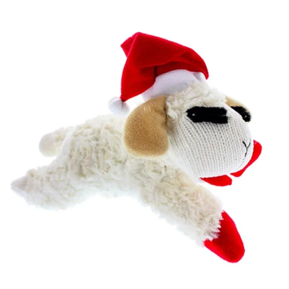 Lamb Chop Holiday Christmas Reindeer Santa Hat Cute Squeaker Classic Dog Toy (6" With Santa Hat)