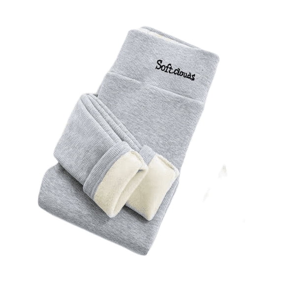 Lamb Fleece Leggings Women Wear Winter Plus Velvet Padded High Waist Embroidered Characters Plus Large Size Northeast Extra Thick Warm Cotton Pants Light Gray M