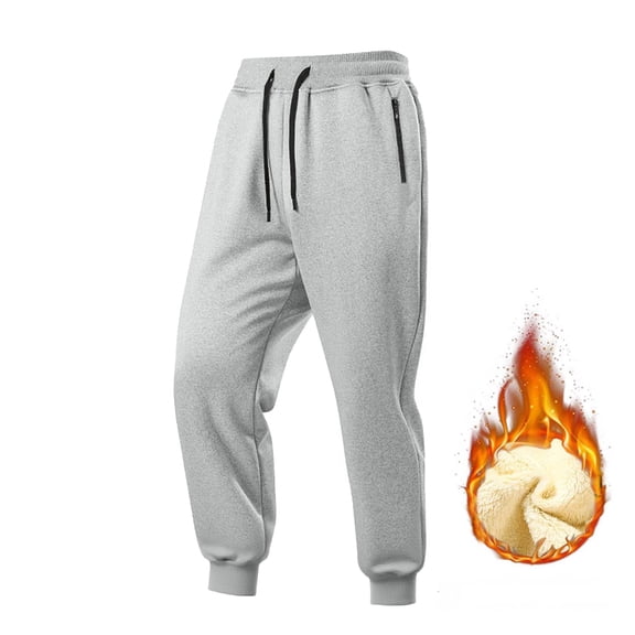Lamb Fleece Pants for Men and Women, Winter Thermal Lined Sweatpants, Unisex Ankle Cuff Joggers, Plush Lined Bottoms, Cold Weather Casual Pants, Thick Fleece Lined Trousers Light Ashy