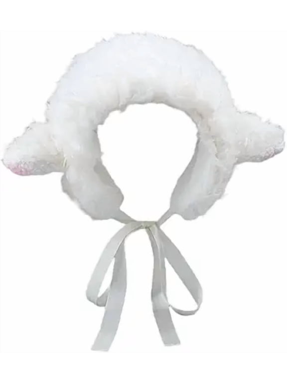 Lamb Hat Cute Cartoon Sheep Hat with Strap, Y2k Beanie Winter Headwear for Cosplay Photo Props Party Supplies for Women Girls Kids (white)