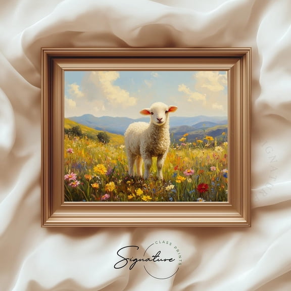 Lamb In Wildflower Field Wall Art, Spring Animal, Rustic Farmhouse Decor, Cottagecore Artwork, 3640 Home Decor, 12x18 UNFRAMED