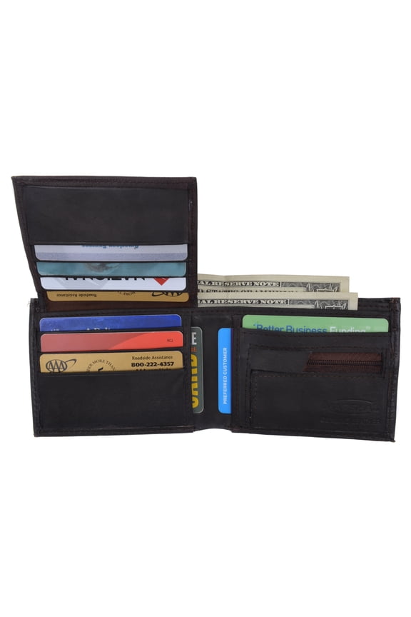 Lamb Leather Flap Up ID Card Holder W/Zippered Compartment Bifold Wallet 3053