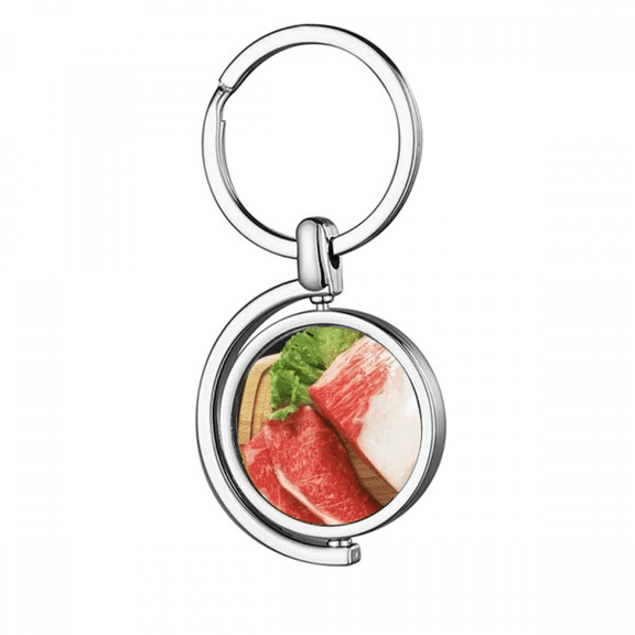 Lamb Leg Raw Meat Food Texture Rotating Keychain Metal Keyring Holder