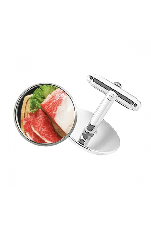 Lamb Leg Raw Meat Food Texture Round Button Cuff Clip Stud Cufflinks