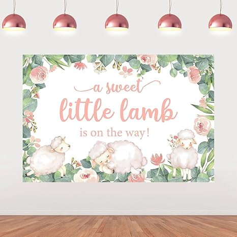 Lamb Party Decorations, 5 * 3 ft A Sweet Little Lamb is On The Way Backdrop Banner Photography Background Photo Studio for Girls Sheep Baby Shower Gender Neutral Party Supplies