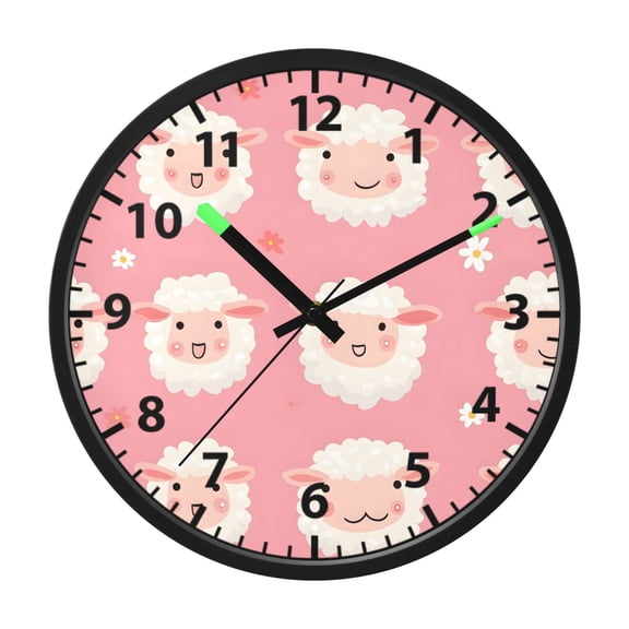 Lamb Pattern Wall Clock 12 Inch Voice Activated Night Light Silent Non Ticking