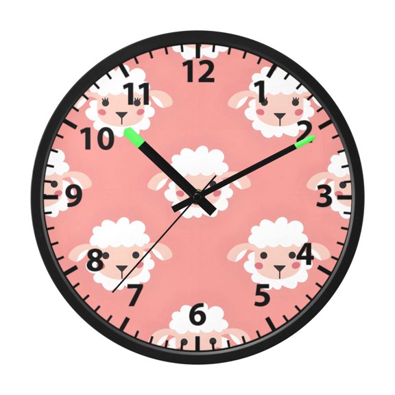 Lamb Pink Pattern Wall Clock 12 Inch Voice Activated Night Light Silent Non Ticking