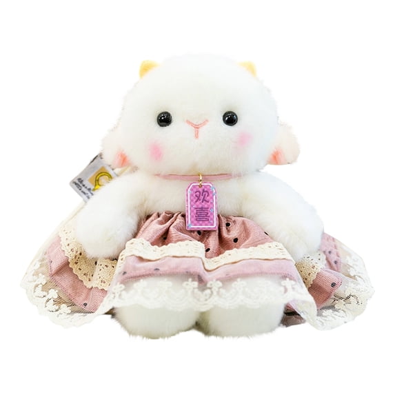 Lamb Plush Toy with Accessories, Soft White Stuffed Sheep Animal with Milk Tea Camera Cupcake Doll for Room Decor and Gift Display