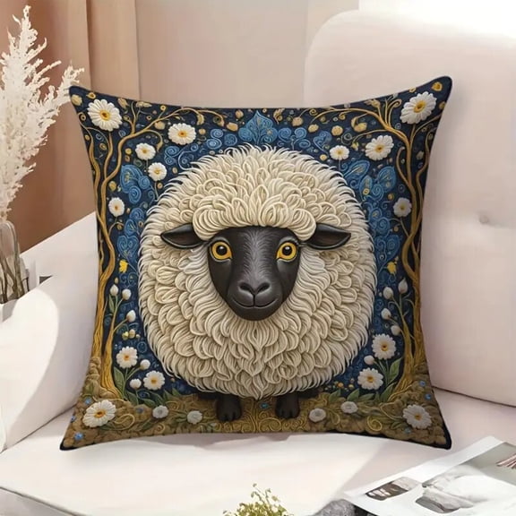 Lamb Print Pillow Covers, 18x18 Inch Sheep Pattern Throw Pillow Cases, Soft Decorative Cushion Covers with Zipper, Farmhouse Home Decor for Living Room