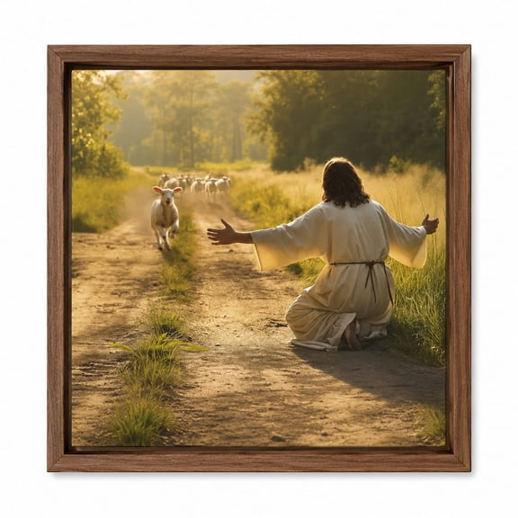 Lamb Runs to Jesus Christian Canvas Wall Art, Bible Verse Scripture Print, Inspirational Religious Wall Decor Gift