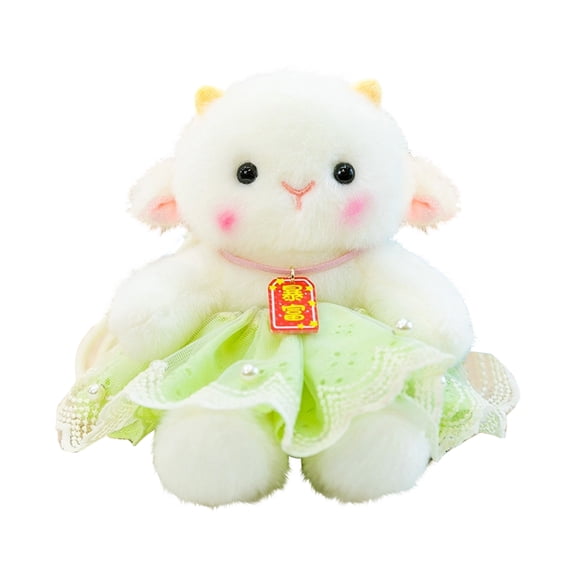 Lamb Stuffed Animal, Sheep Stuffed Animal, Plush Stuffed Animals, Green Stuffed Animal, 8 In, Cream White Body, Nursery Decor for Girls, Soft Fuzzy Texture, Ruffled Light Green