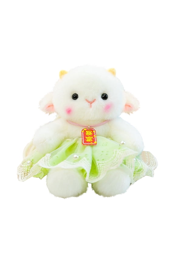 Lamb Stuffed Animal, Sheep Stuffed Animal, Plush Stuffed Animals, Green Stuffed Animal, 8 In, Cream White Body, Nursery Decor for Girls, Soft Fuzzy Texture, Ruffled Light Green