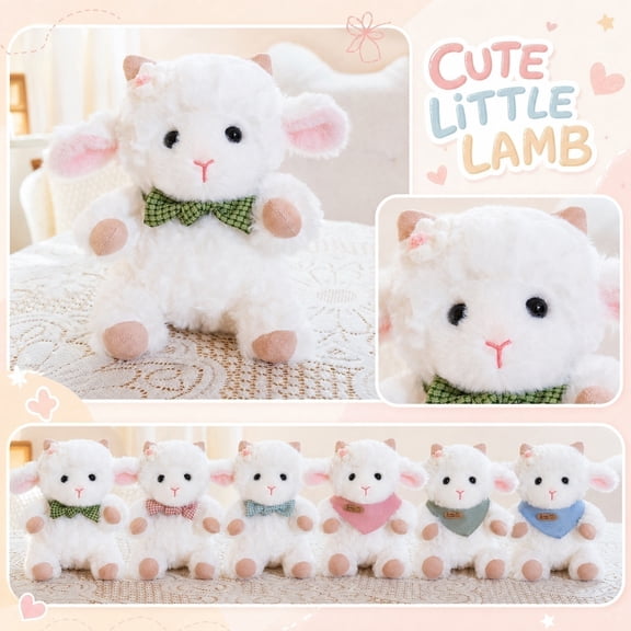 Lamb Stuffed Animal, Student Girl Stuffed Animal, Student Girl Room Decor for Nursery, Sage Green Student Shower Decorations, 9X7X4 in Soft Fluffy Sitting Sheep Plush with Light