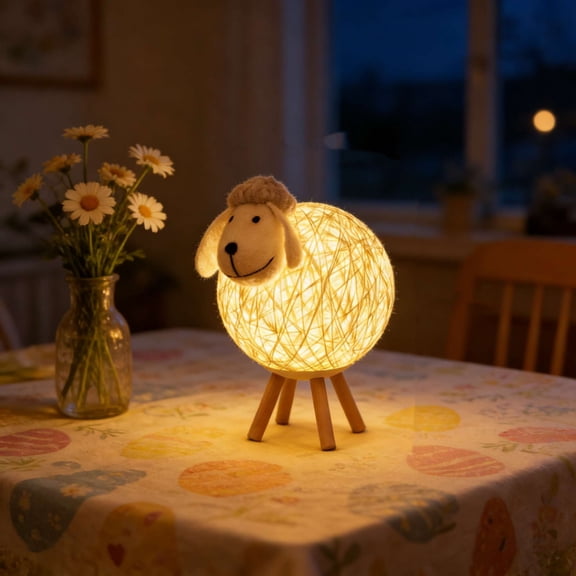 Lamb Table Lamp Night Light | Cute Egg-Shaped LED Bedside Lamp White Wood 19x17cm | Adjustable Brightness & Color Temperature | Warm Ambient Lighting for Bedroom Decor