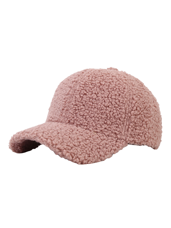 Lamb Wool Baseball Cap for Women Warm Winter Solid Color Hats Teddy Fleece Retro Fashion Cap for Outdoor Travel Pink One Size