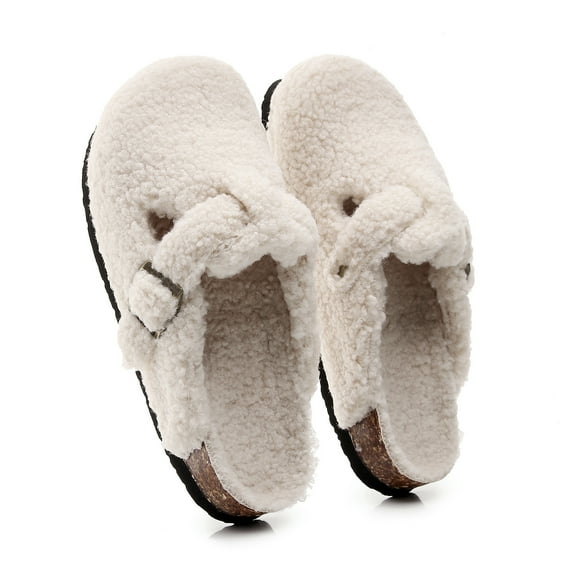 Lamb Wool Clogs Slippers for Women Men With Adjustable Buckle Slip-on Cork Footbed Mules Antislip Sole Slippers Unisex