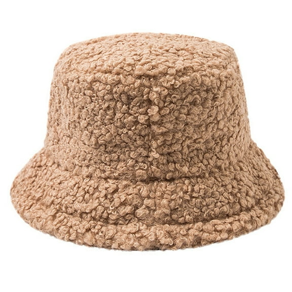 Lamb Wool Fluffy Bucket Hat Plush Hat Fisherman Caps Autumn & Winter Warm Plush Basin Hat Wide Brims Bucket Hat Outdoor