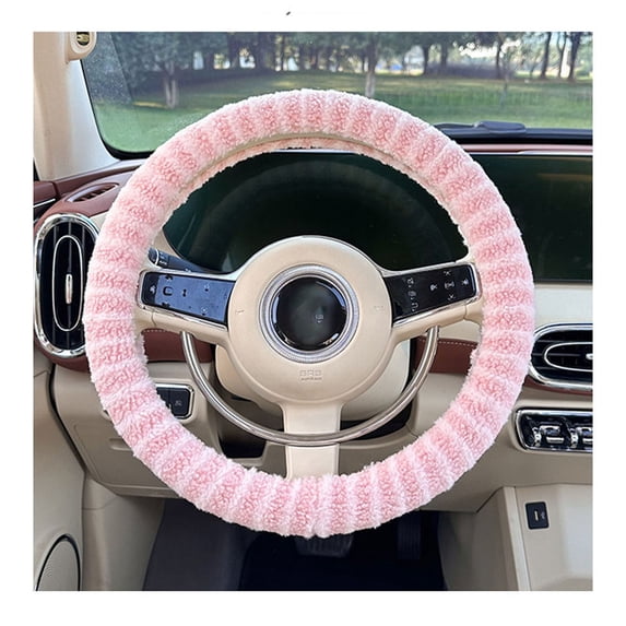 Lamb Wool Steering Wheel Cover, Winter Warm Antifreeze, Antislip Durable Steering Wheel Protector, Cozy Car Handle Cover for Cold Weather Driving Pink