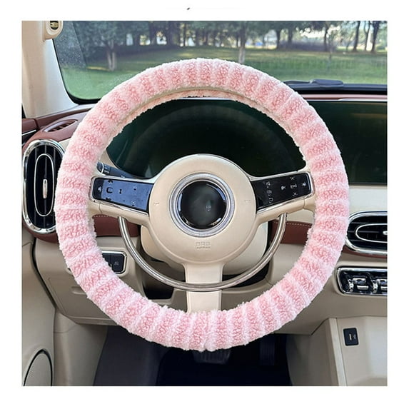 Lamb Wool Striped Steering Wheel Cover Winter Warm Anti-slip Grip Thermal Insulation Driving Comfort Car Accessory Universal Fit Easy Installation