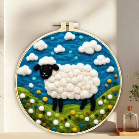Lamb needle felt painting set Beginner felt painting set with decorative frame Suitable for home decoration Christmas gift