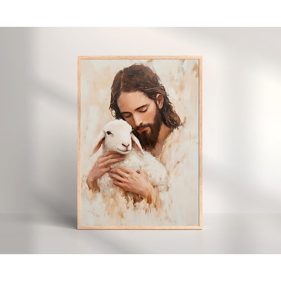 Lamb of God, The Good Shepherd Christian Wall Art, Jesus Sheep Bible Verse Decor, Religious , Faith , Nativity art Unframed Paper Print