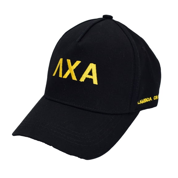 Lambda Chi Alpha Fraternity Baseball Cap - Brushed Cotton 5-Panel Black Hat, Adjustable Size, Embroidered Greek Letters and Fraternity Name in Print