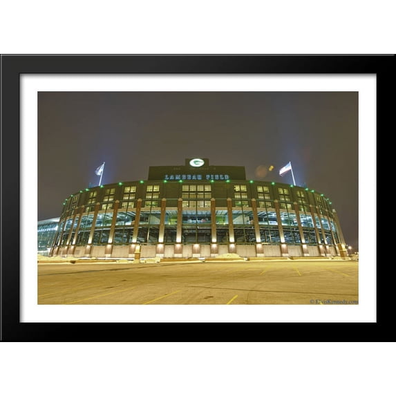 Lambeau Field 40x28 Large Black Wood Framed Print Art - Home of the Green Bay Packers