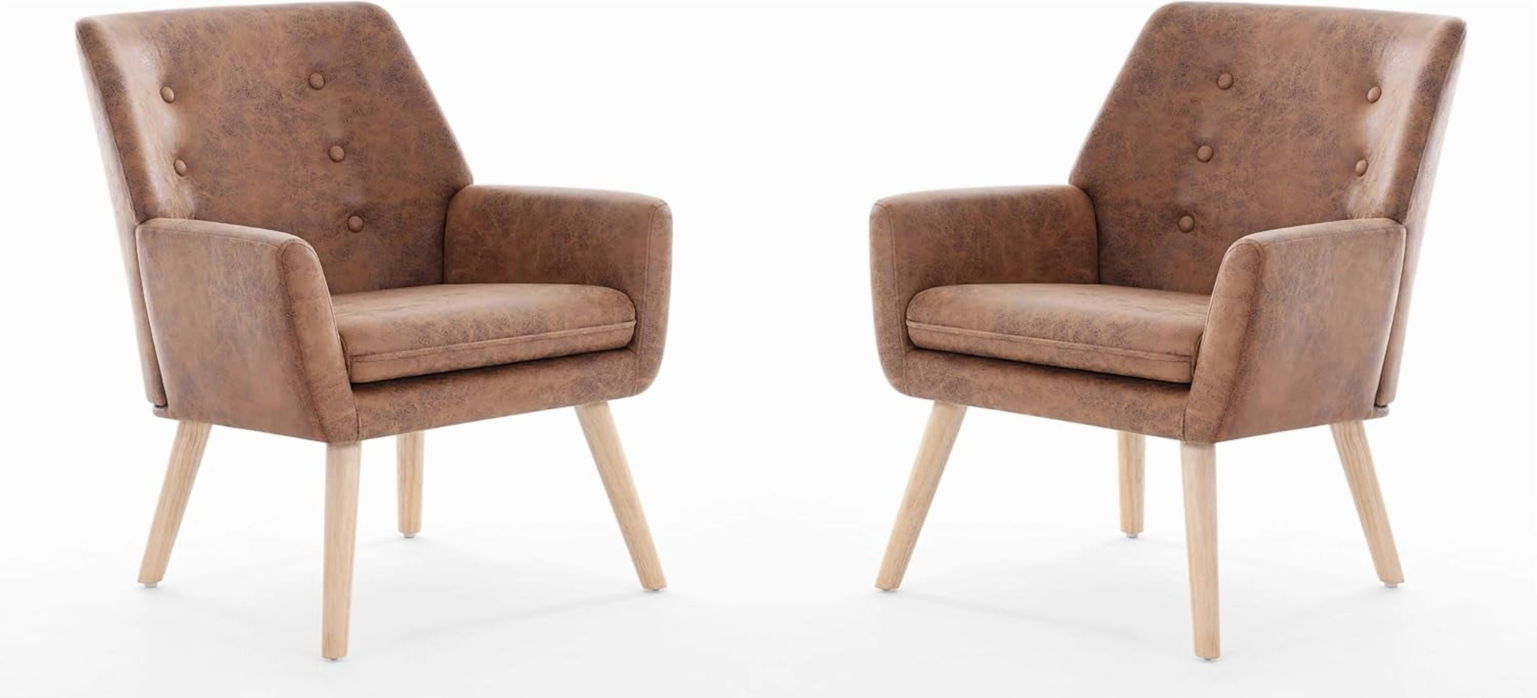 LukeAlon Modern PU Leather Accent Armchairs Set Of 2, Upholstered Soft Living Room Chairs With Black Metal Legs Removable Thickened Cushion Sofa Chairs Lounge Chair For Bedroom Living Room, Brown
