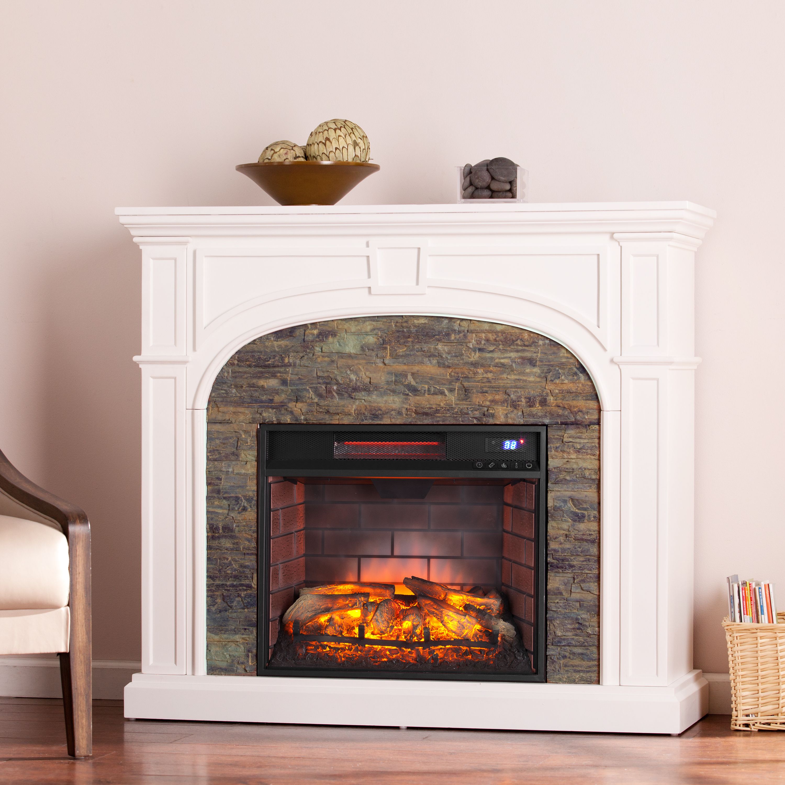 Lambert Electric Fireplace with Faux Stone, White - image 1 of 11