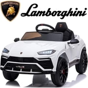 Lamborghini 12V Ride On Car for Kids, Electric Car with Remote Control, Music Player, Led Lights, Powered Ride On Toys for 3+ Years Olds Girls Boys, White