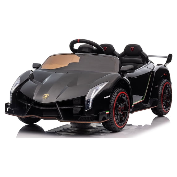 Lamborghini 12V Powered Ride on Car Ride on Toys with Remote Control LED Light, MP3 Player, Electric Vehicles Ride on Truck for Boys Girls Birthday Christmas Gifts, Black