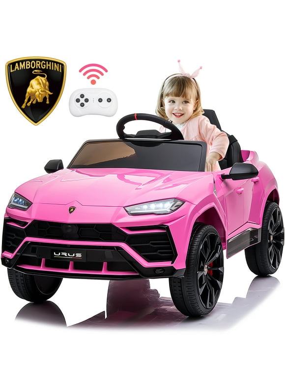 Lamborghini 12V Ride on Cars with Remote Control, 4 Wheels Kids Electric Cars with Music, USB/AUX Ports, LED Lights, Battery Powered Ride on Toy for Girls Boys 3-5 Years Old Gifts, Pink