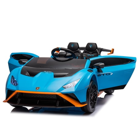 Lamborghini 24 V Ride On Sports Car With Remote Control, Licensed Lamborghini STO Battery Powered Ride On Toy Cars W/Dynamic Music/360° Spin/Drift/Bluetooth/LED Light, Electric Car for Kids 3-8, Blue