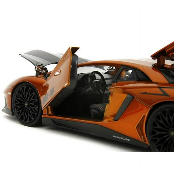 Lamborghini Aventador SV Orange Metallic with Carbon Hood Pink Slips Series 1/24 Diecast Model Car by Jada
