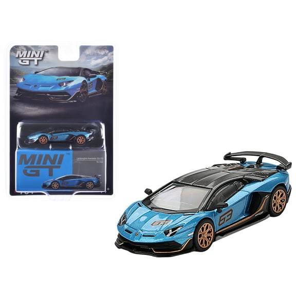 Lamborghini Aventador SVJ 63 Blu Aegir Blue Metallic with Carbon Top Limited Edition 1/64 Diecast Model Car by Mini GT