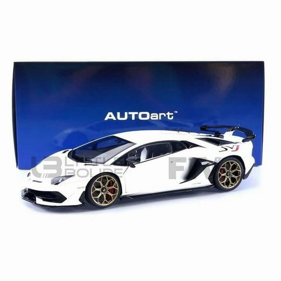 Lamborghini Aventador SVJ Bianco Asopo Pearl White with Gold Wheels 1/18 Model Car by Autoart