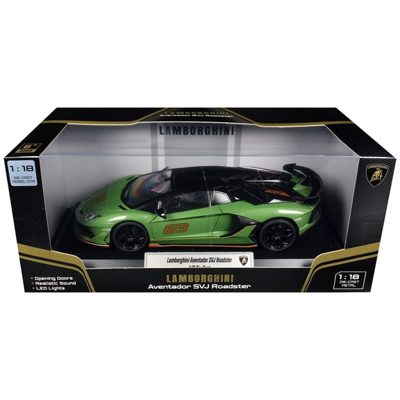 Lamborghini Aventador SVJ Roadster Green Metallic with Carbon Top and Gold Accents 1/18 Diecast Model Car by Heimanba