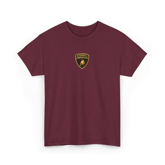 Lamborghini Classic Italian V12 Supercar Emblem Tee T-Shirt Print Small Design - Maroon / S