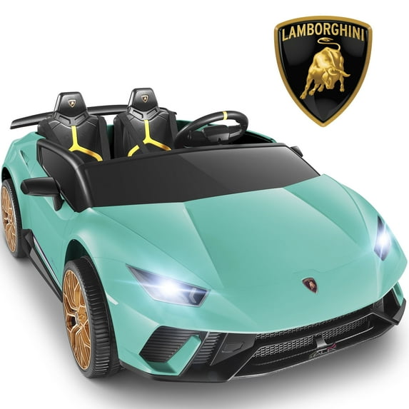 Lamborghini Huracan 24V Powered Ride on Car 2 Seat, 4WD Electric Cars for Kids with Remote Control, Suspension, LED Light, Music, Bluetooth, Children Ride on Toy for 3-8 Years Boys Girls, Green