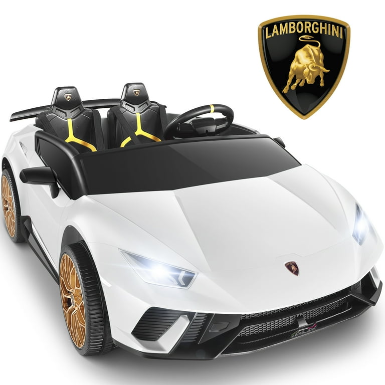 Lamborghini Huracan 24V Powered Ride on Car 2 Seat 4WD Electric Cars for Kids with Remote Control Suspension LED Light Music Bluetooth Children Ride on Toy for 3 8 Years Boys Girls White