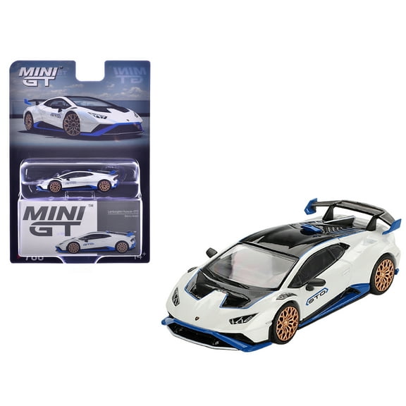 Lamborghini Huracan STO Bianco Asopo White with Black Top and Blue Accents Limited Edition 1/64 Diecast Model Car by Mini GT